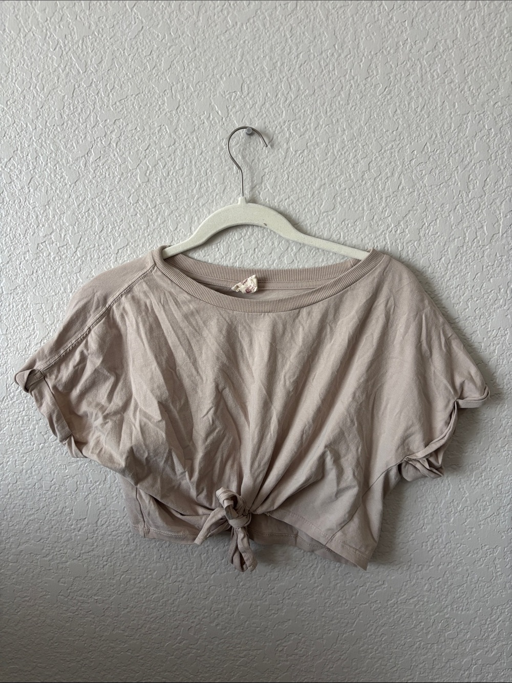 Beige Knot-Front Crop Top for Women